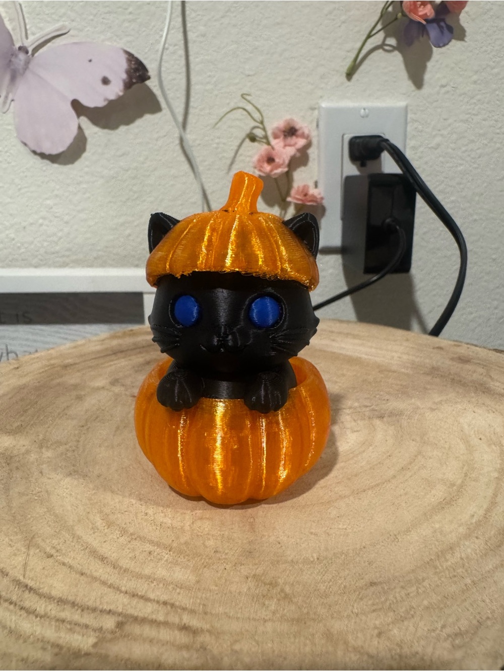 Black Cat in Orange Pumpkin Pet Figurine - Decorative Cat Accent